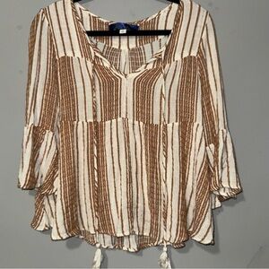 Blue Rain Striped Peasant‎ Blouse Bell Sleeve Boho Bohemian Top Size S